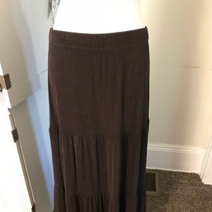Chico's Travelers Long Brown Fringed Skirt Size 2